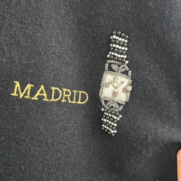 Magnolia Womens Wool Angora Cardigan Sweater M Black Embroidered ArtToWear Money - Picture 7 of 16